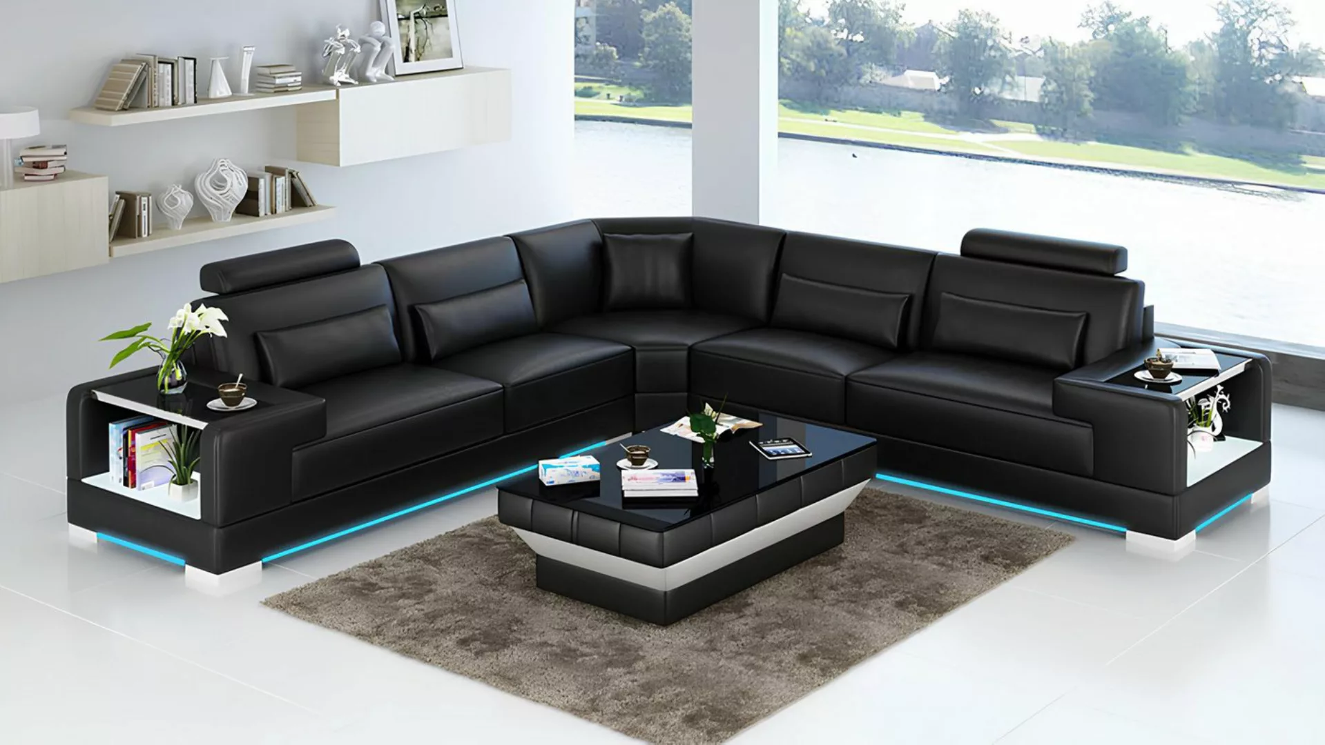 Xlmoebel Ecksofa Modernes Ledersofa mit USB-Anschluss für Wohnzimmer in Eck günstig online kaufen