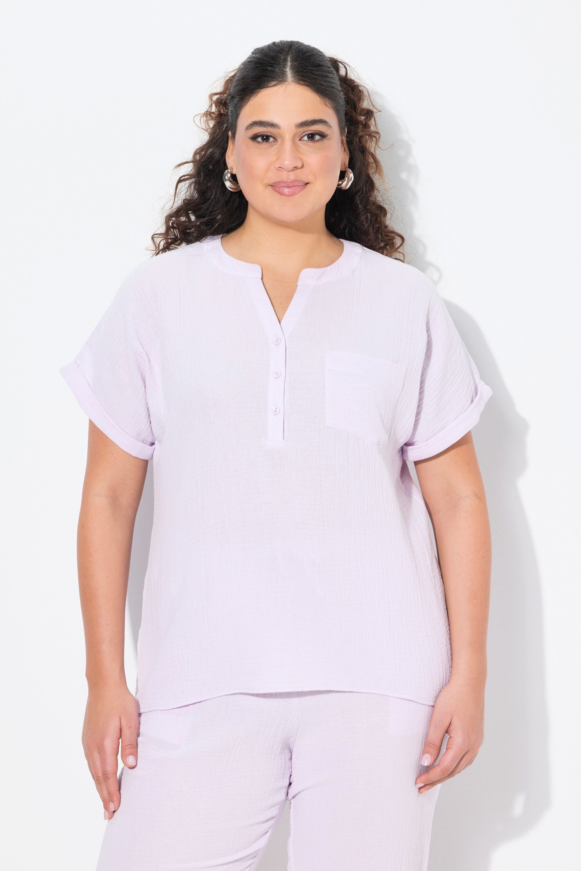Ulla Popken Druckbluse Musselin-Bluse Oversized Tunika-Ausschnitt günstig online kaufen