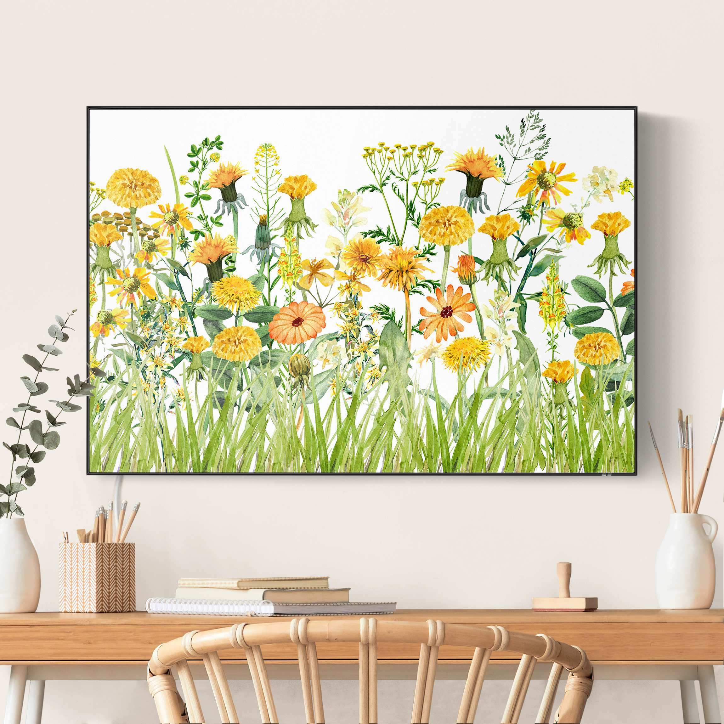 LED-Wechselbild Aquarellierte Blumenwiese in Gelb günstig online kaufen