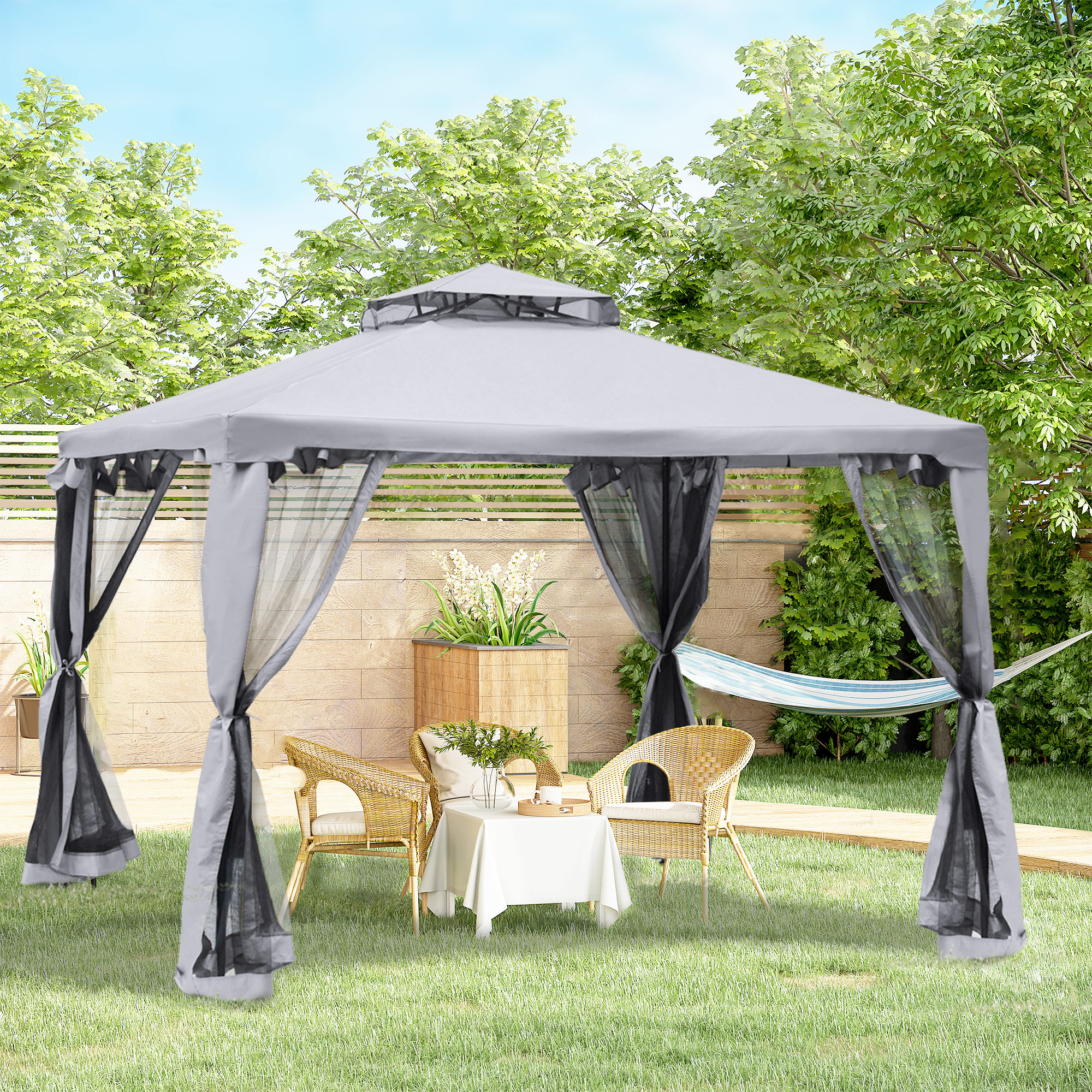 Outsunny Gartenpavillon Pavillon 3x3m Partyzelt mit 4 Seitenwänden wetterfe günstig online kaufen