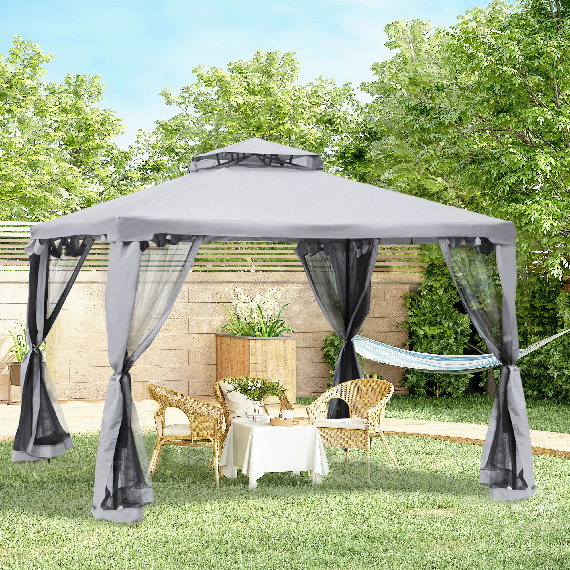 Outsunny Gartenpavillon Pavillon 3x3m Partyzelt mit 4 Seitenwänden wetterfe günstig online kaufen