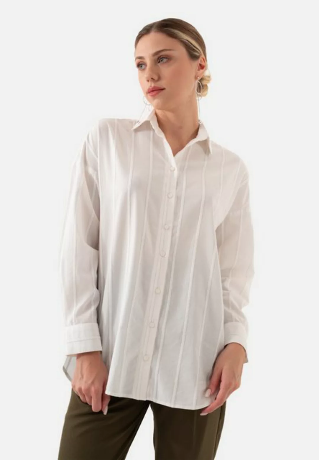 Just Like You Langarmhemd Weiß gestreiftes Oversize-Damenhemd günstig online kaufen