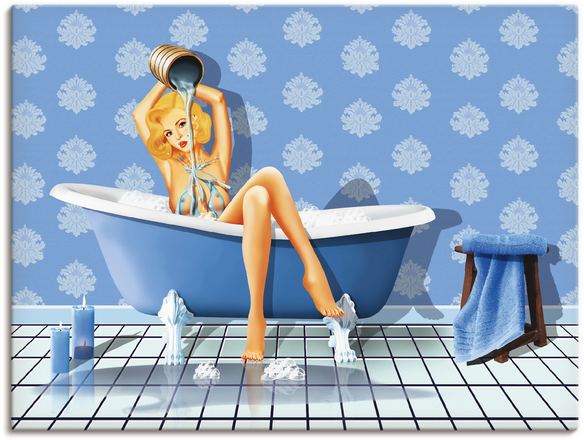 Artland Wandbild »Das sexy blaue Badezimmer«, Frau, (1 St.), als Leinwandbi günstig online kaufen