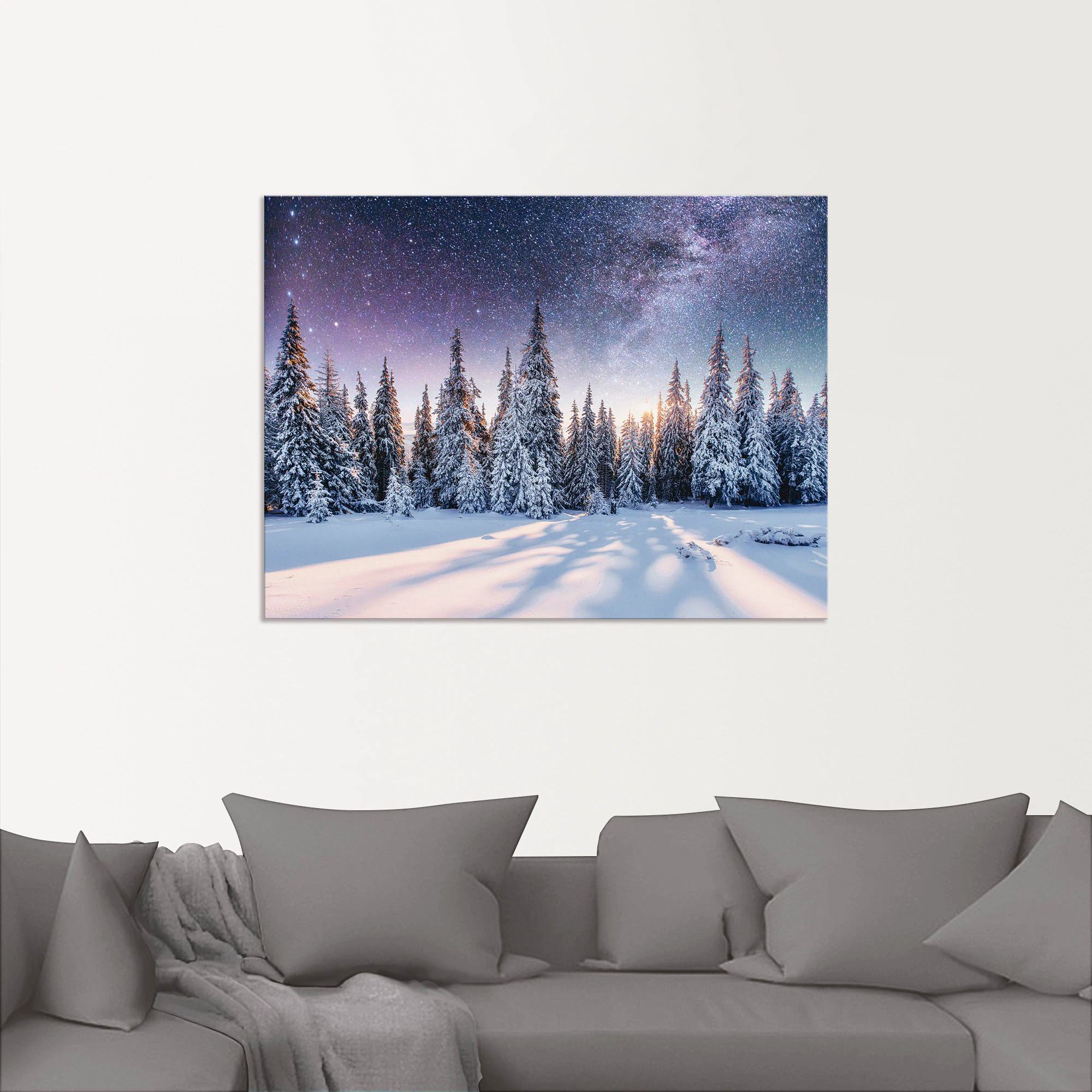 Artland Wandbild "Tannenwald im Schnee vorm Sternenhimmel", Berge & Alpenbi günstig online kaufen