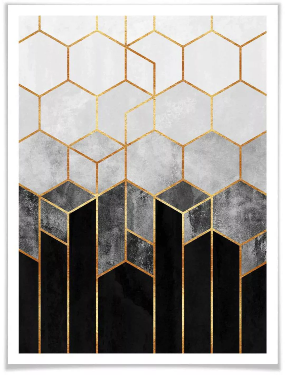 Wall-Art Poster "Hexagon Schwarz Grau", Schriftzug, (1 St.), Poster ohne Bi günstig online kaufen