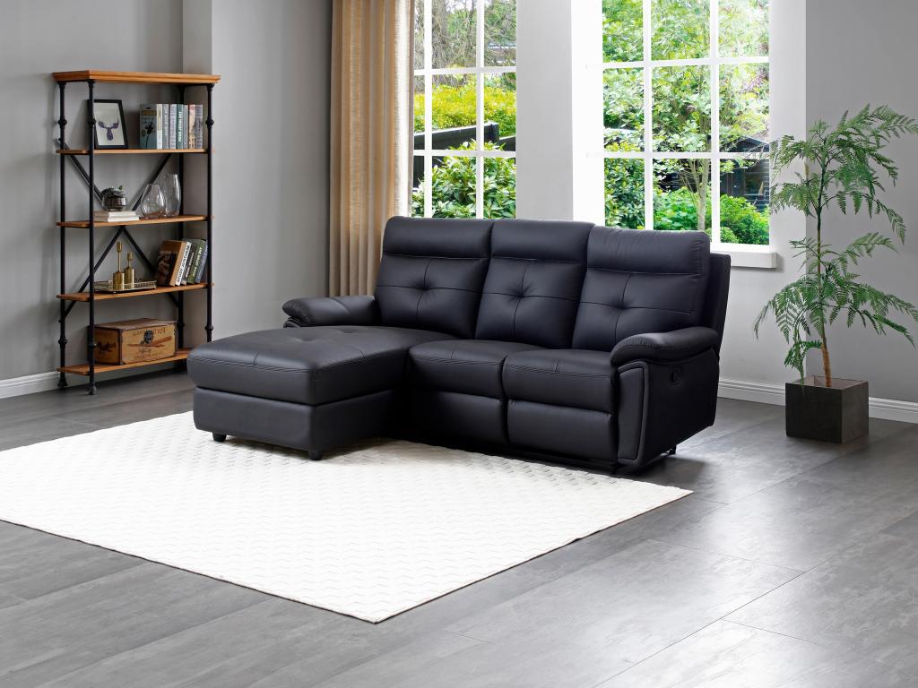 Eckrelaxsofa - Ecke links - Leder - Schwarz - VINETA günstig online kaufen