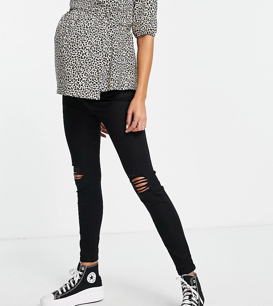 New Look Maternity – Schwarze Jeggings mit Knierissen günstig online kaufen