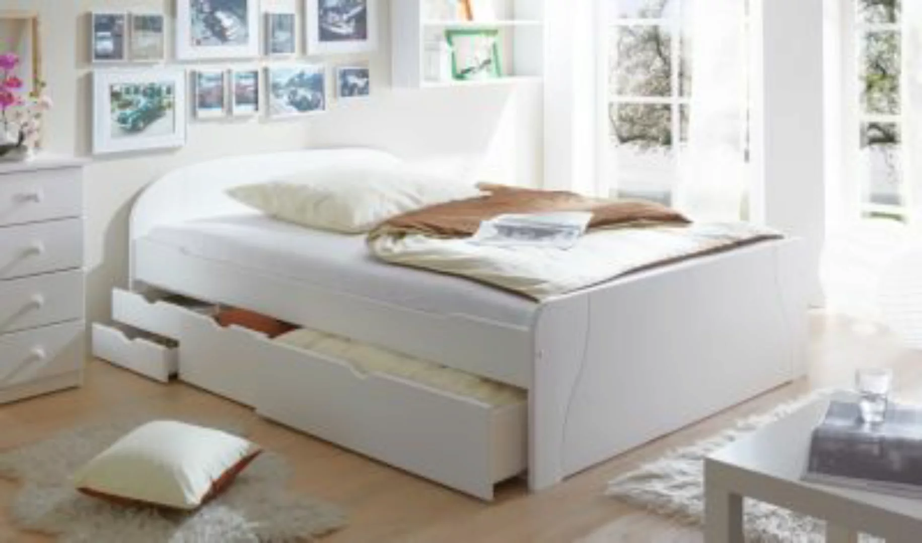 TICAA Doppelbett mit Schubkästen Erna Kiefer Weiß 140 x 200 cm weiß günstig online kaufen