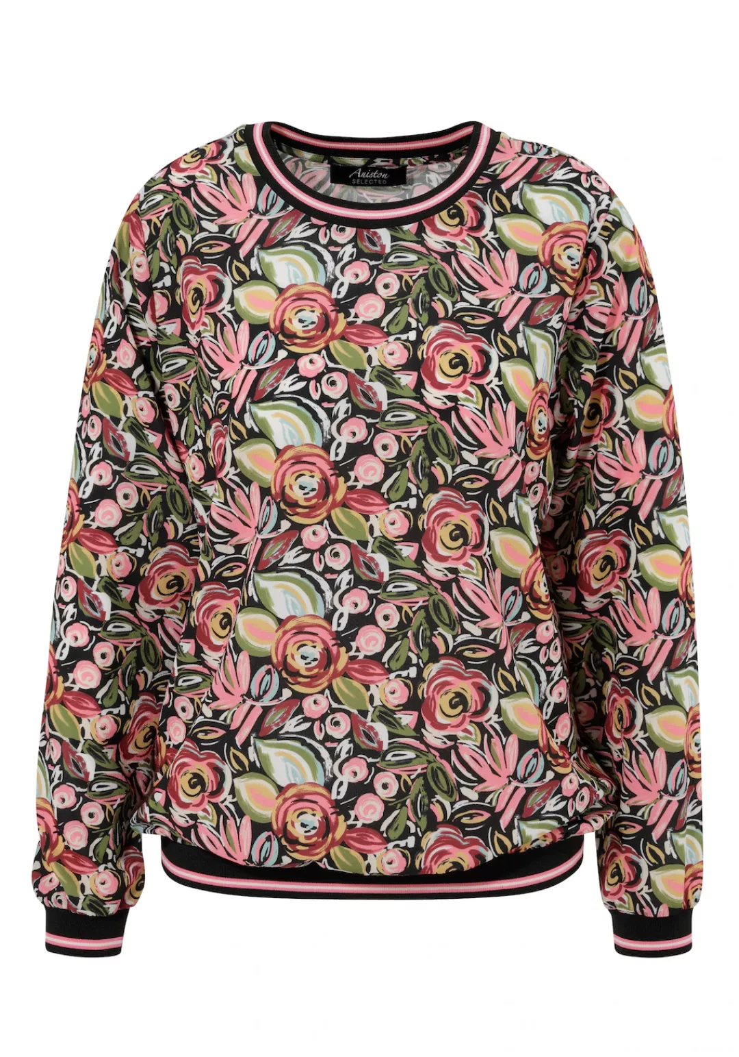 Aniston SELECTED Shirtbluse, mit malerischem Blumendruck und gestreiften Bü günstig online kaufen