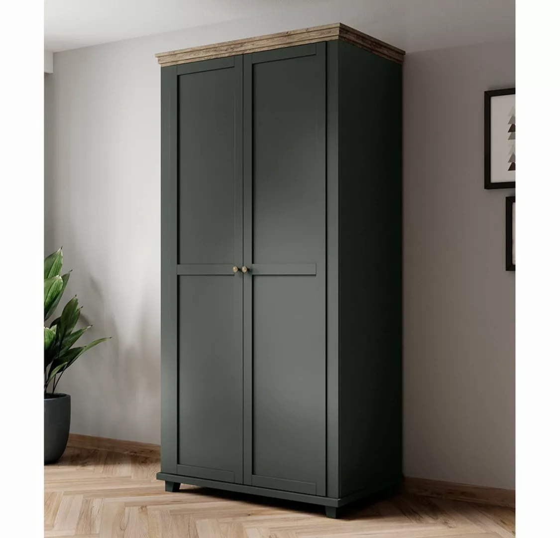 Lomadox Kleiderschrank EPSOM-83 grün mit Lefkas Eiche Nb. 108/216/62 cm günstig online kaufen