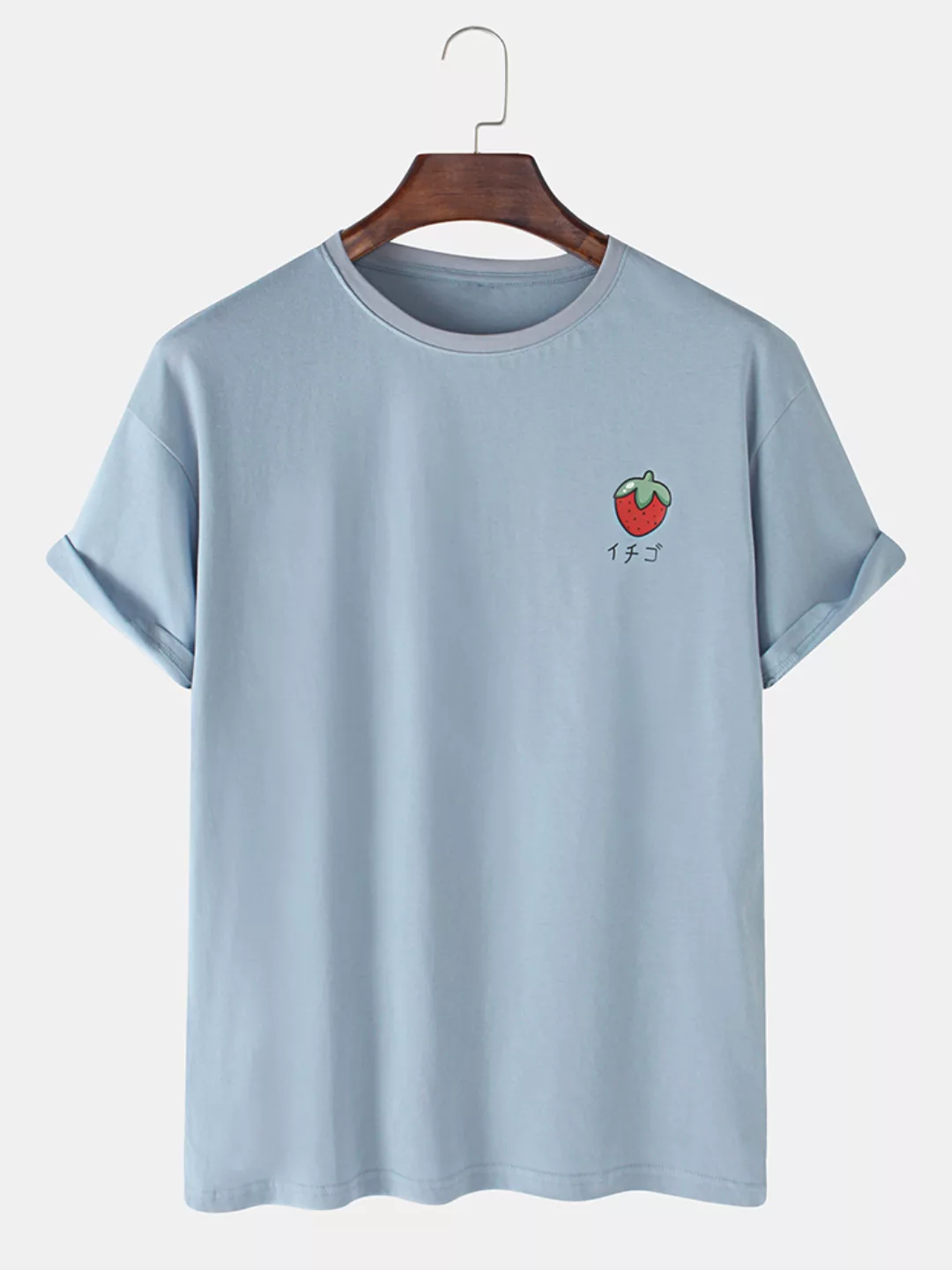 Herren 100% Baumwolle Erdbeer Bedruckte Rundhals-Casual Kurzarm-T-Shirts günstig online kaufen