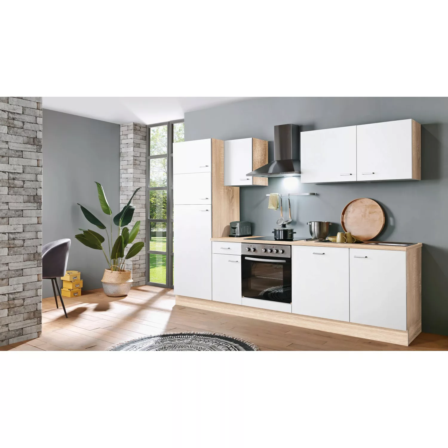 Menke Küchenzeile Classic 270 cm Weiß-Sonoma Eiche Nachbildung günstig online kaufen