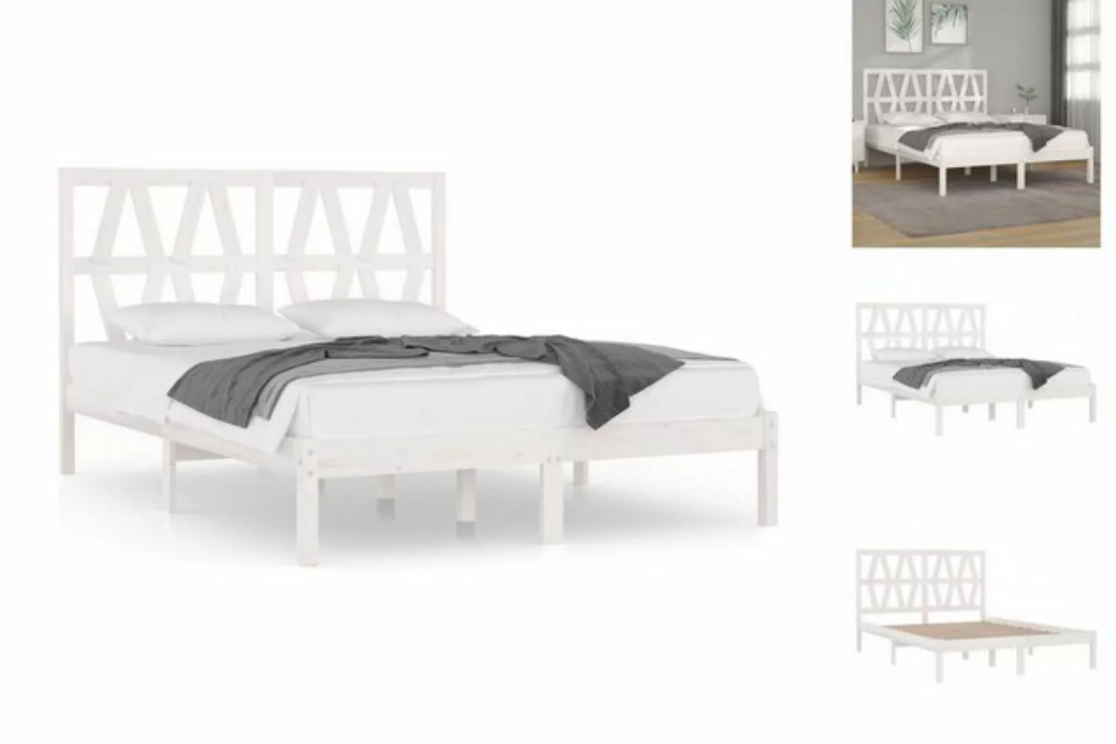 vidaXL Bettgestell Massivholzbett Weiß Kiefer 150x200 cm 5FT King Size Bett günstig online kaufen