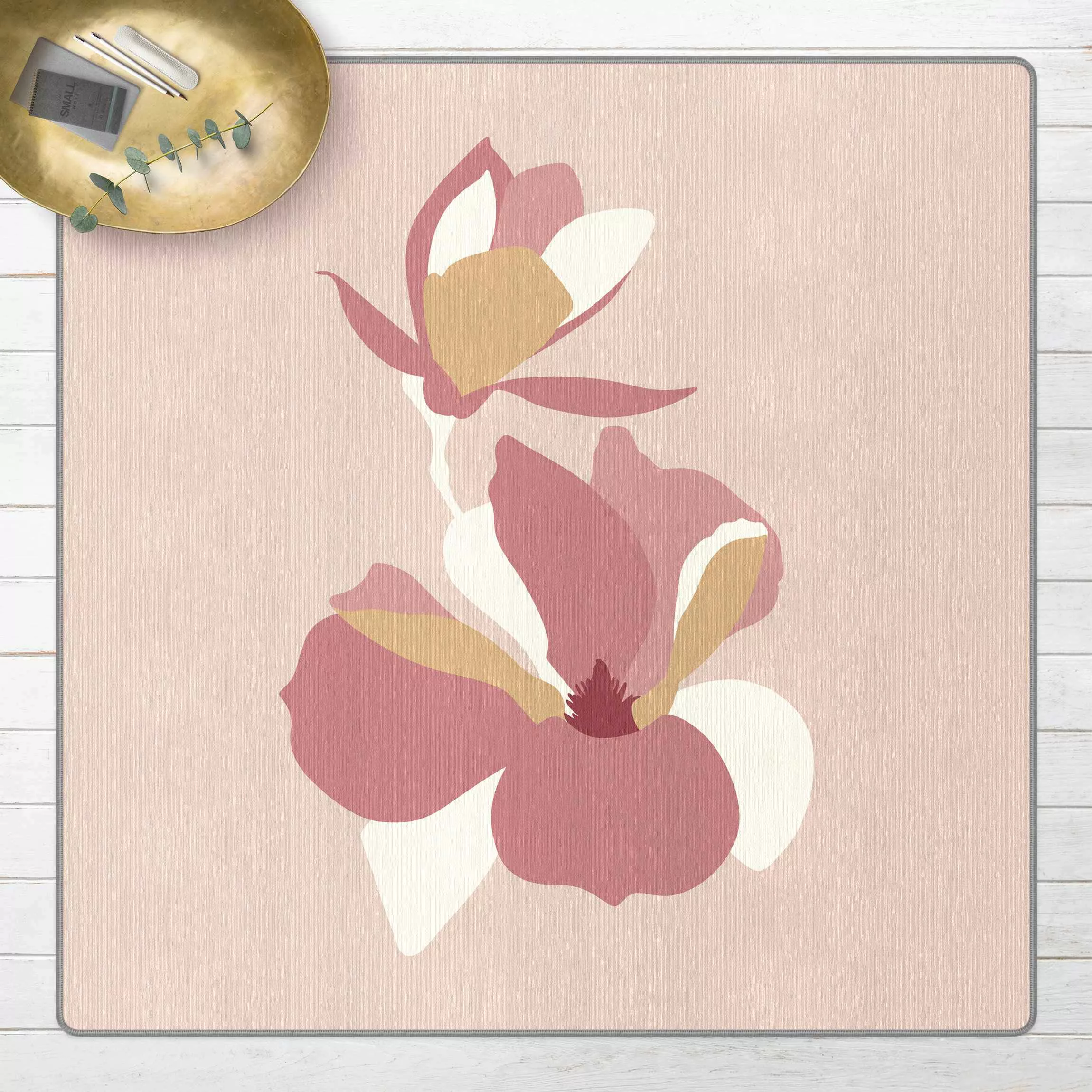 Teppich Line Art Blüten Pastell Rosa günstig online kaufen