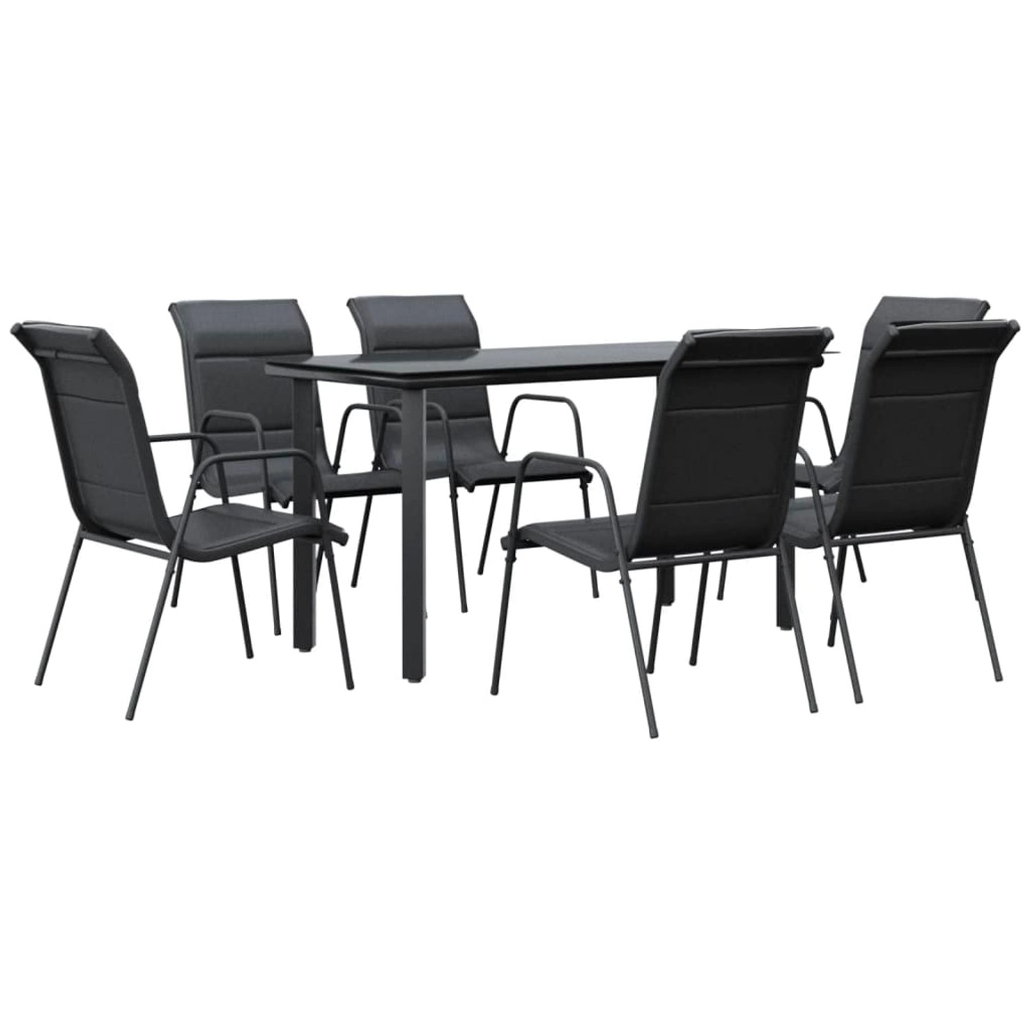 vidaXL 7-Tlg Garten-Essgruppe Schwarz Stahl und Textilene 3200713 günstig online kaufen