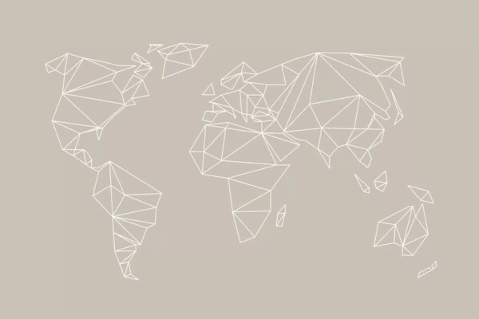Poster / Leinwandbild - Geometrical World Map - Beige Greige Creme günstig online kaufen