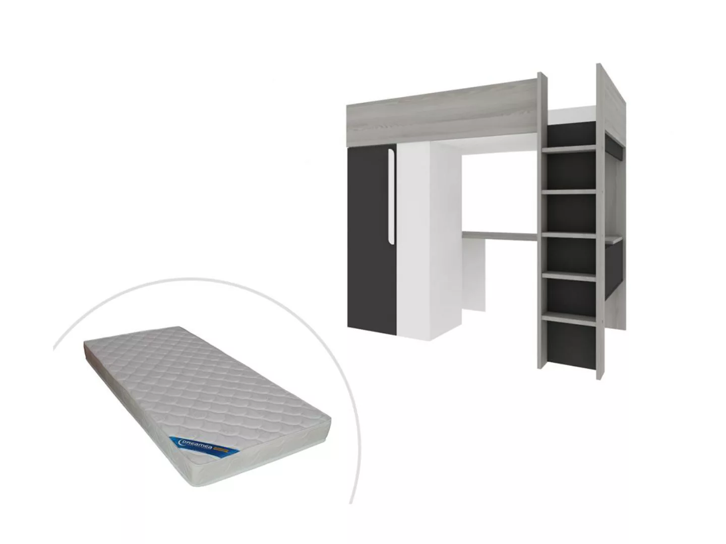 Hochbett mit Schrank & Schreibtisch + Matratze - 90 x 200 cm - Anthrazit & günstig online kaufen
