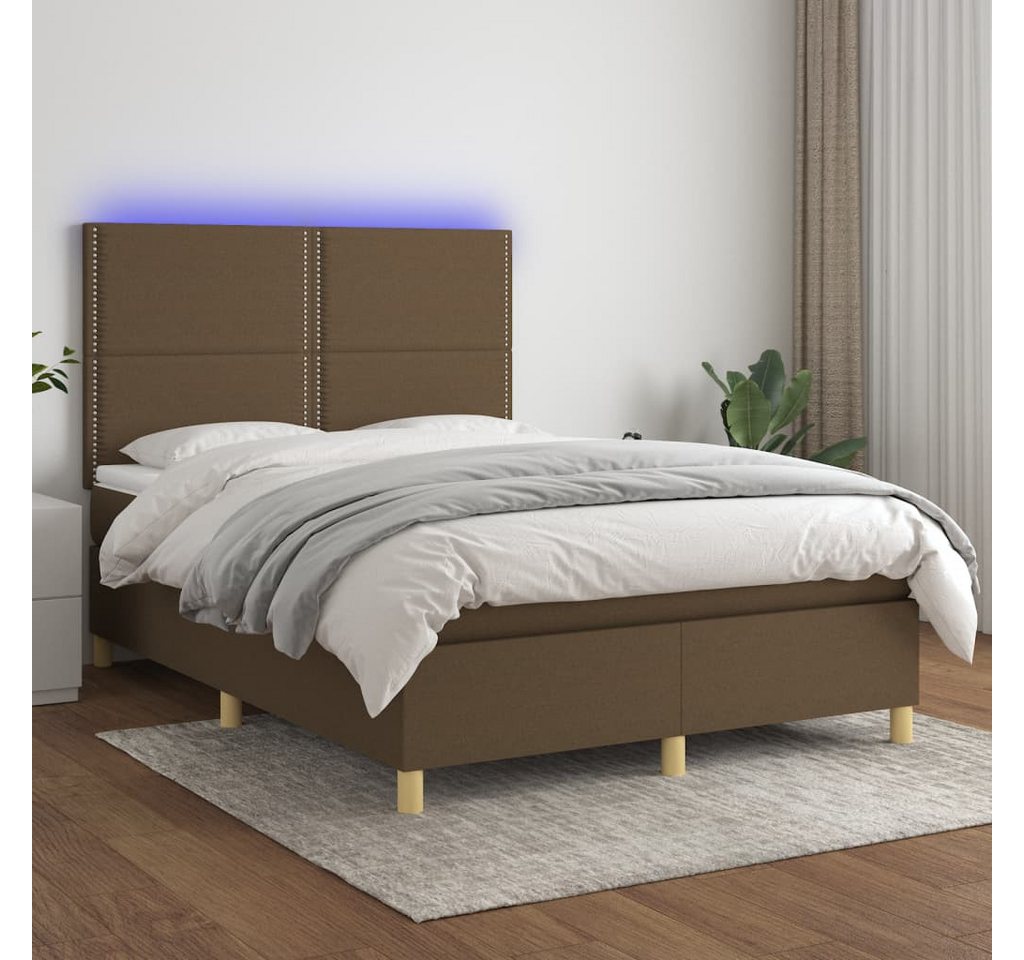 vidaXL Boxspringbett Boxspringbett mit Matratze LED Dunkelbraun 140x190 cm günstig online kaufen