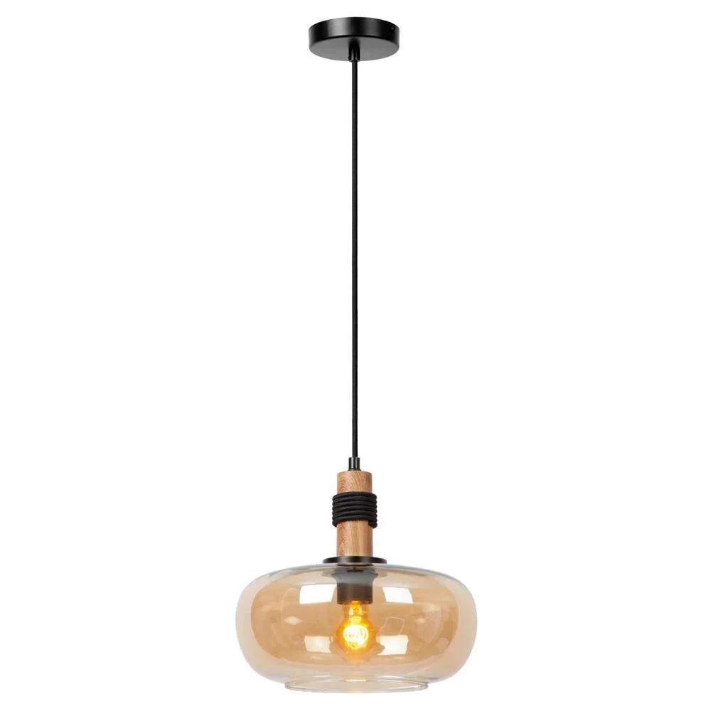 Pendelleuchte Ilona in Amber und Schwarz E27 300mm günstig online kaufen