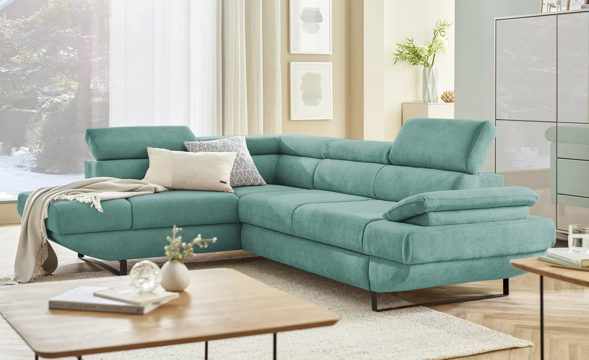 switch Ecksofa aus Mikrofaser Gio ¦ türkis/petrol ¦ Maße (cm): B: 263 H: 88 günstig online kaufen