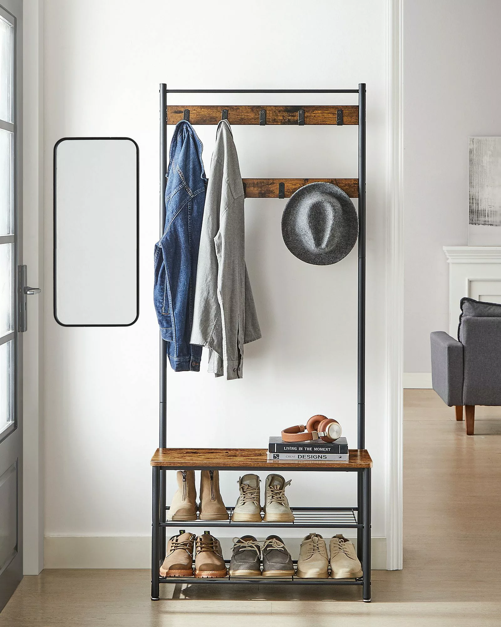 VASAGLE Garderobenständer Garderobe, mit Sitzfläche, 3 günstig online kaufen