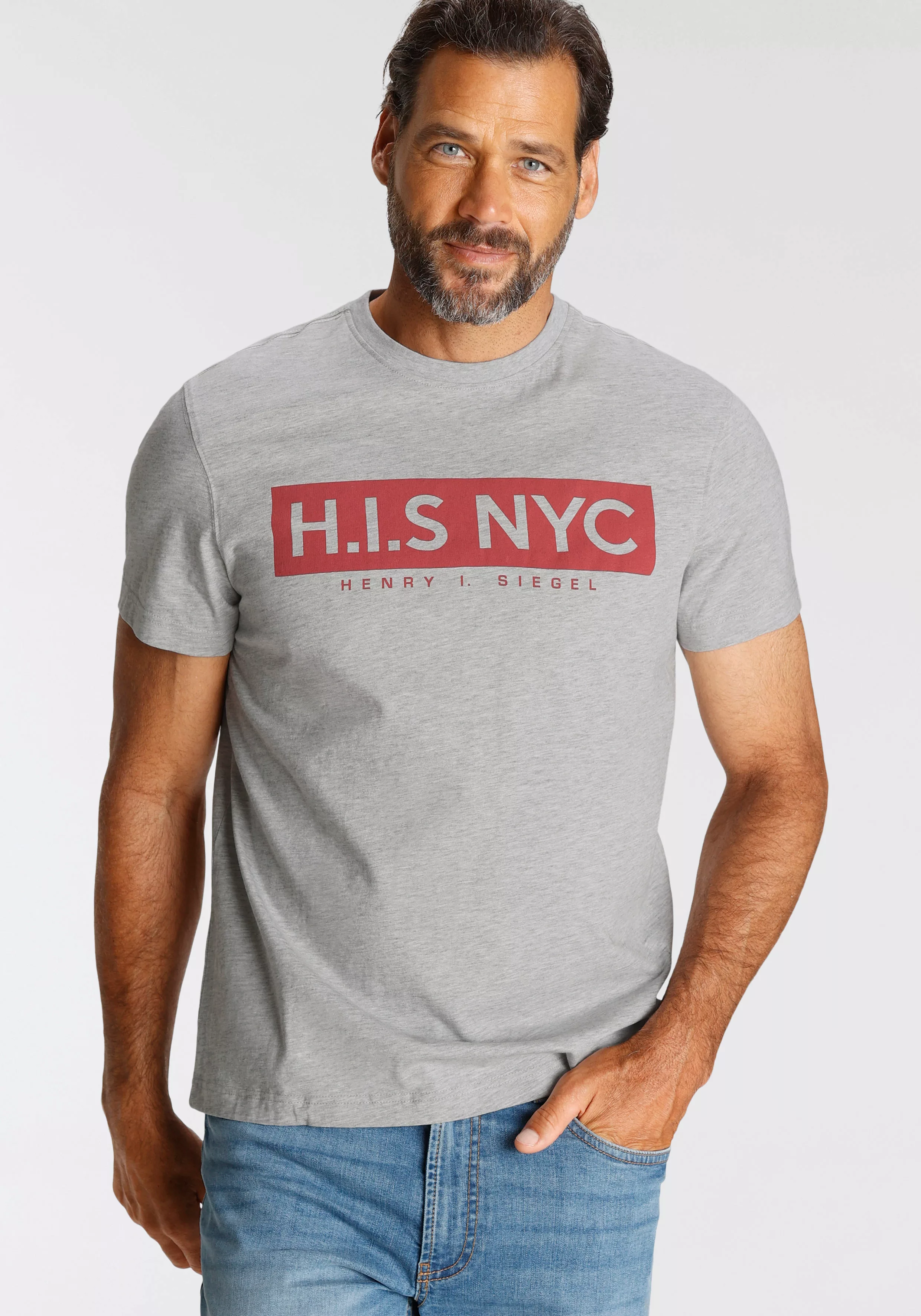 H.I.S Rundhalsshirt, schmale Passform, bedrucktes Design, aus 100% Baumwoll günstig online kaufen