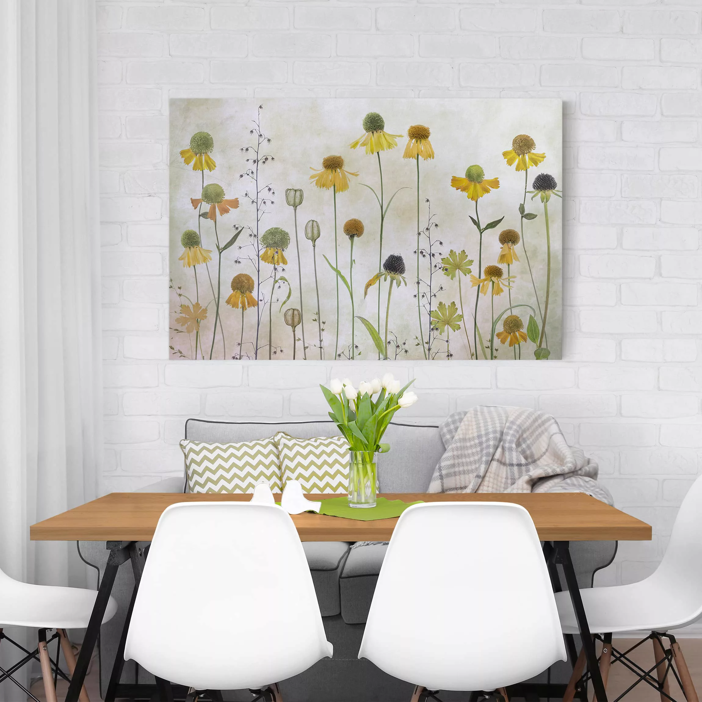 Leinwandbild Blumen - Querformat Zarte Helenium Blüten günstig online kaufen