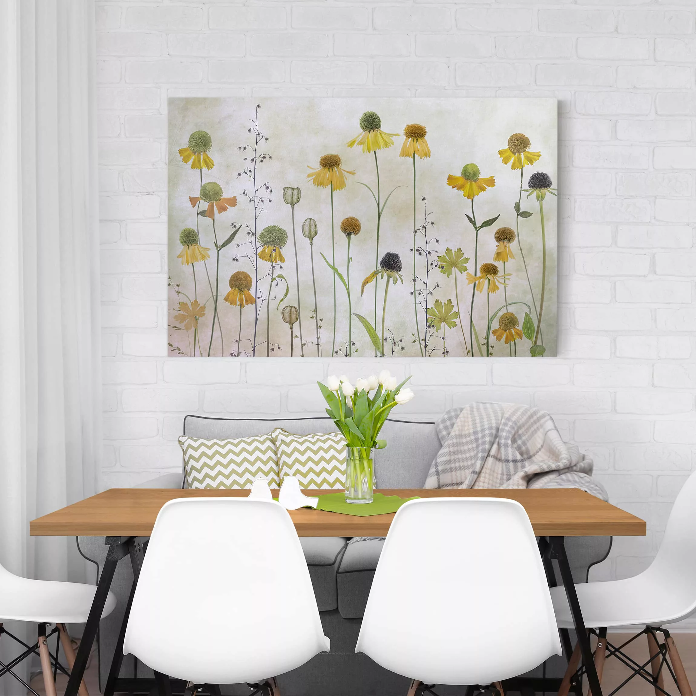 Leinwandbild - Querformat Zarte Helenium Blüten günstig online kaufen