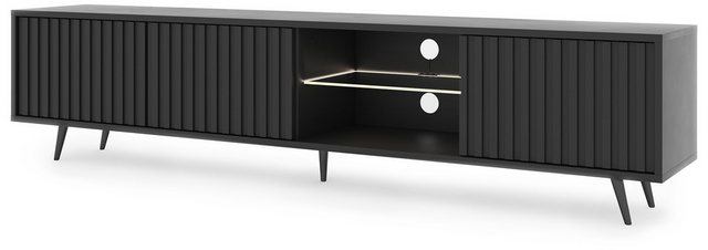 Selsey TV-Schrank BELLO mit schwarzen Füßen, Lamellenfronten und LED, 175 c günstig online kaufen