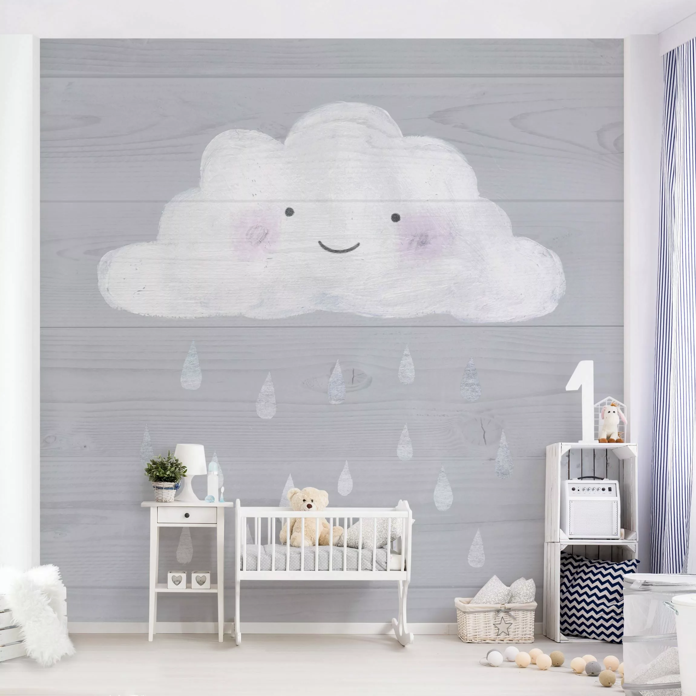 Bilderwelten Kindertapete Wolke mit silbernen Regentropfen Gr. 192 x 192 günstig online kaufen