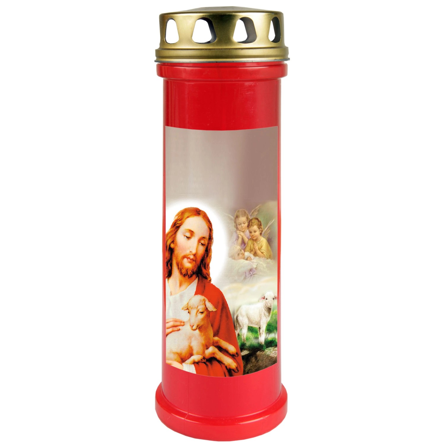 HS Candle Grabkerze Rot 100h Deckel Gold Jesus & Lamm günstig online kaufen