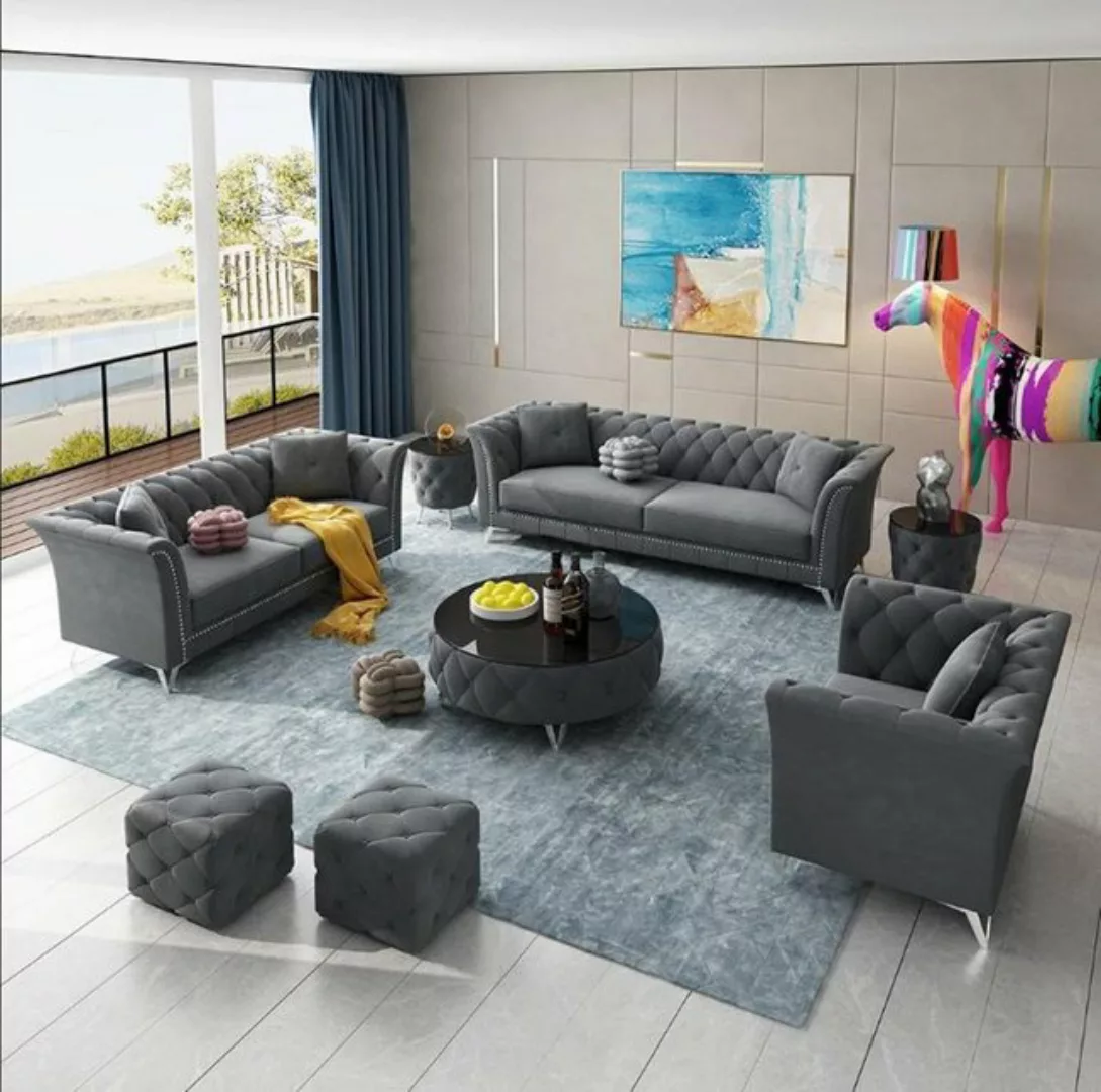 JVmoebel Sofa Sofagarnitur 3+2+1 Sitzer Stoff Couchen Polster Garnitur Sofa günstig online kaufen