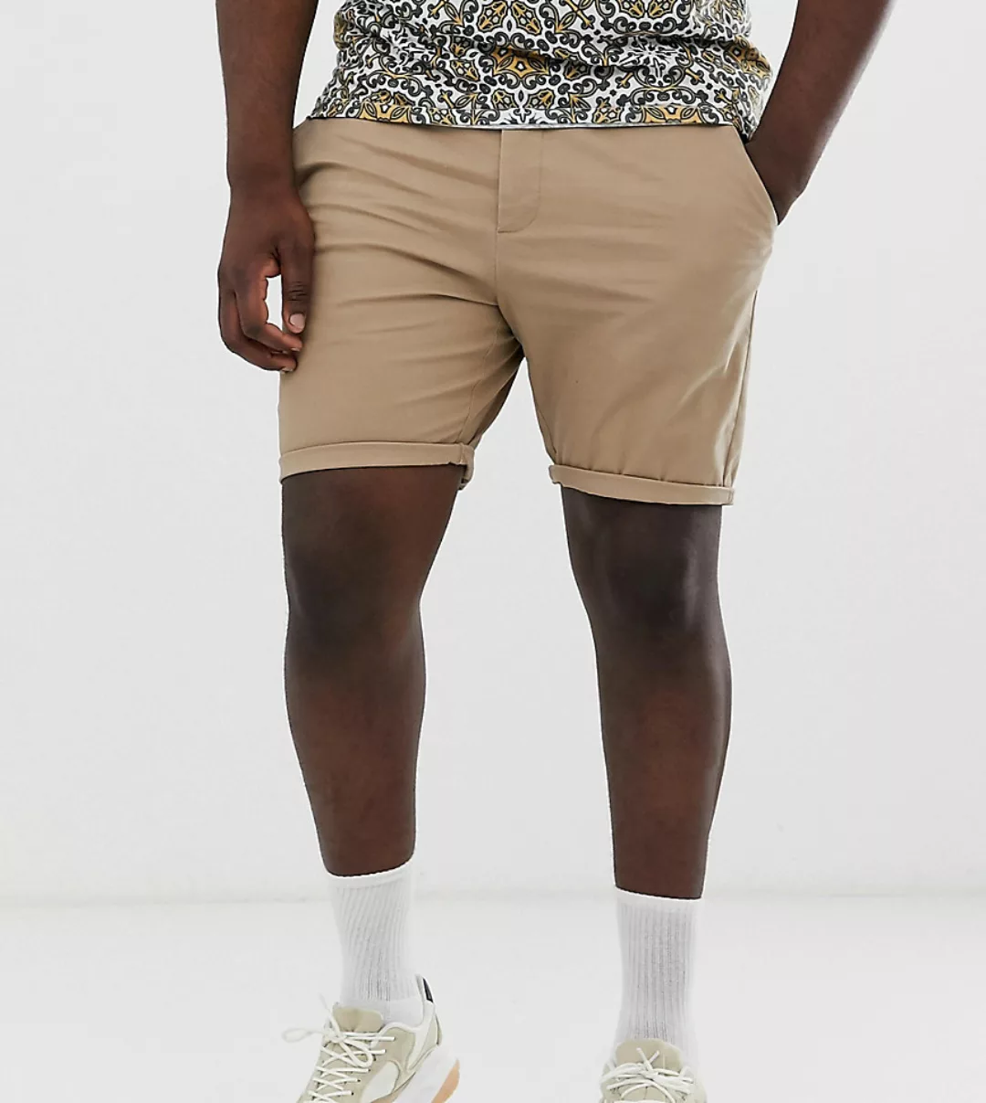 ASOS DESIGN Plus – Enge Chino-Shorts in Stone-Neutral günstig online kaufen