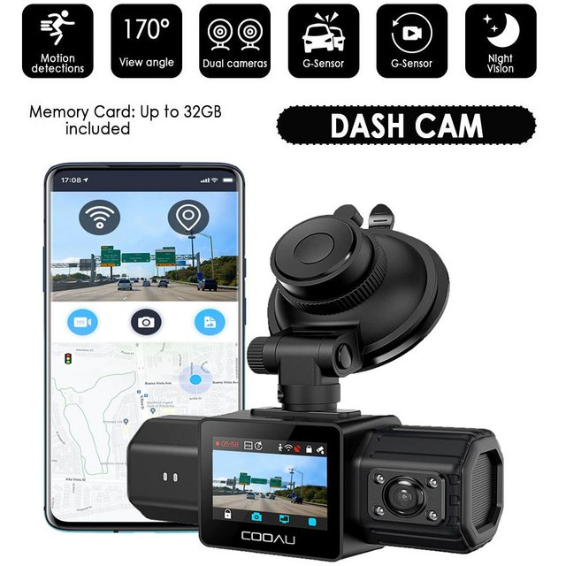 COOAU Dashcam vorne hinten 2.5K+1080P, WiFi Auto Kamera mit 32GB Karte Dash günstig online kaufen