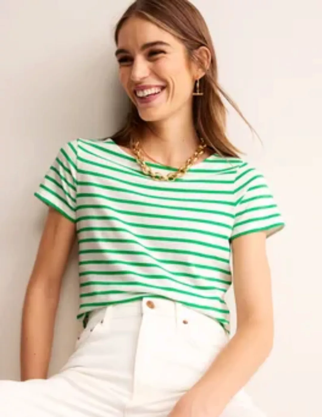 Ella Bretonshirt mit kurzen Ärmeln Damen Boden, Naturweiß, Grün günstig online kaufen