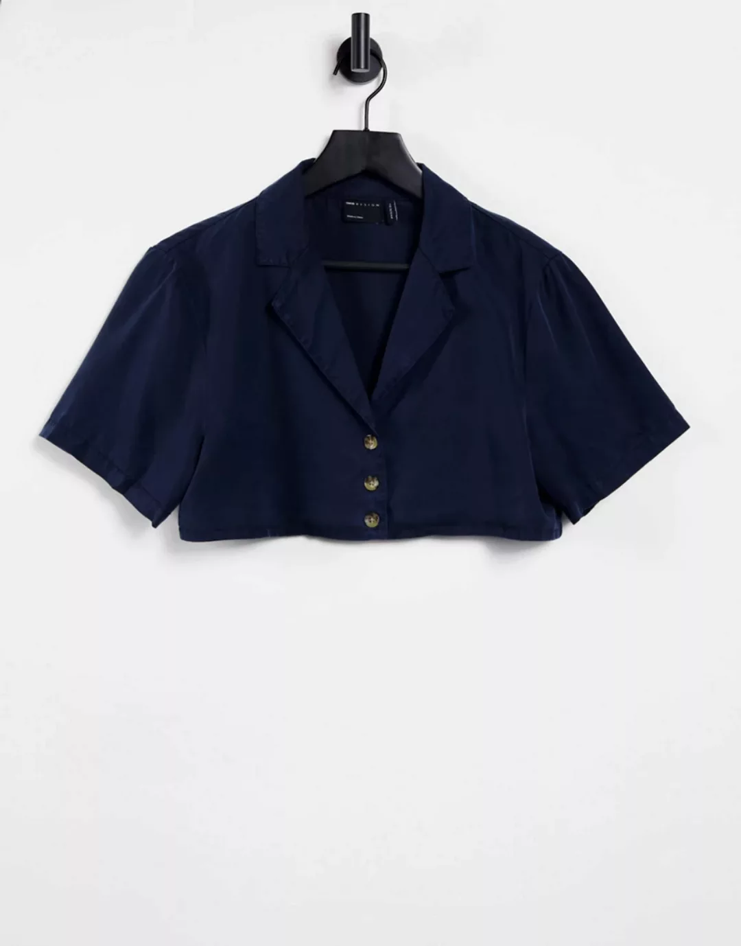 ASOS DESIGN – Kastenförmiges Shirt mit kurzem Schnitt in Marineblau, Kombit günstig online kaufen