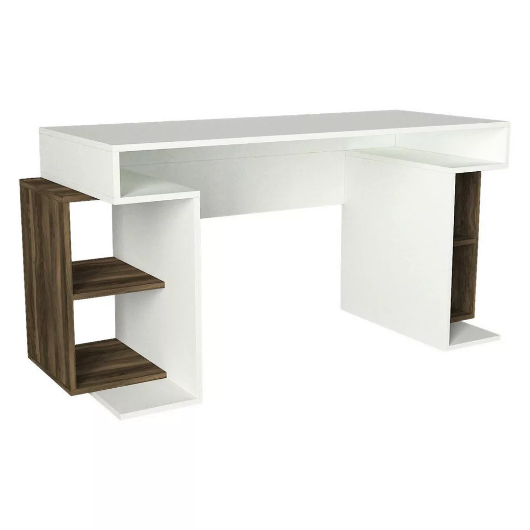 Schreibtisch weiß walnuss Braun Nachbildung B/H/T: ca. 140x75x75 cm günstig online kaufen