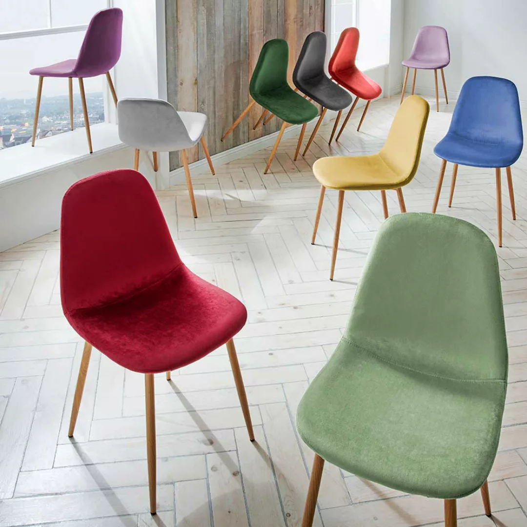 Stühle Lila Samt im Skandi Design Gestell aus Metall (4er Set) günstig online kaufen