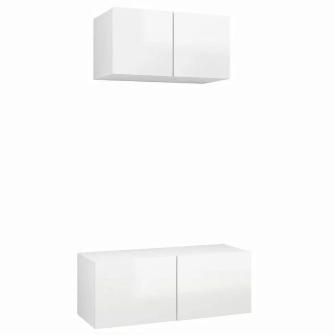 vidaXL Kleiderschrank 2-tlg TV-Schrank-Set Hochglanz-Weiß Spanplatte günstig online kaufen