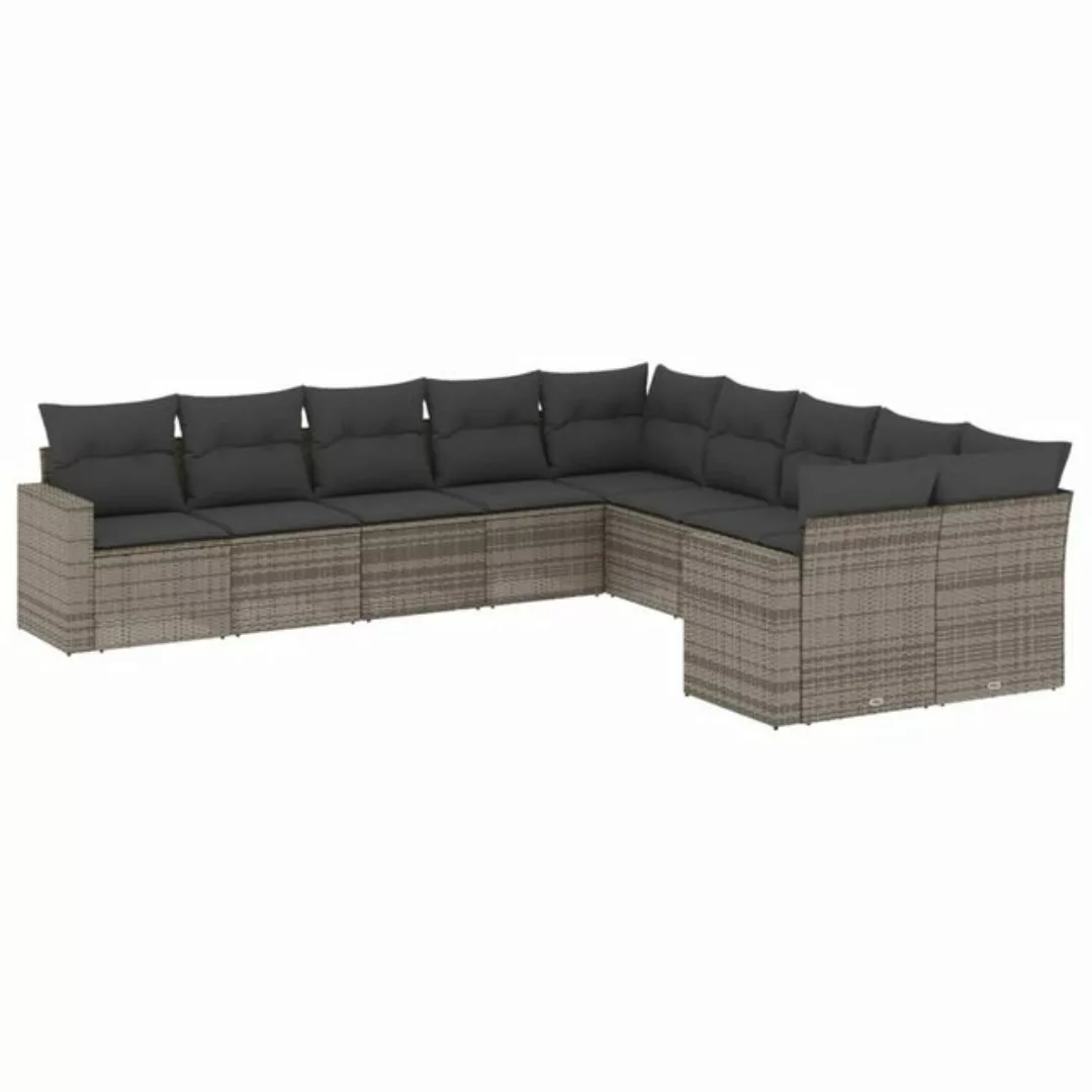 vidaXL Sofaelement 10-tlg. Garten-Sofagarnitur mit Kissen Grau Poly Rattan günstig online kaufen