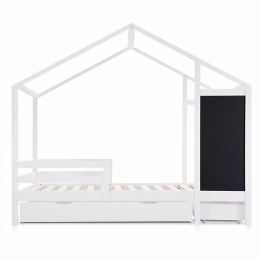 Fangqi Kinderbett Hausbett,Holzbett mit Tafel und 2 Schubladen, Zaun,90 x 2 günstig online kaufen