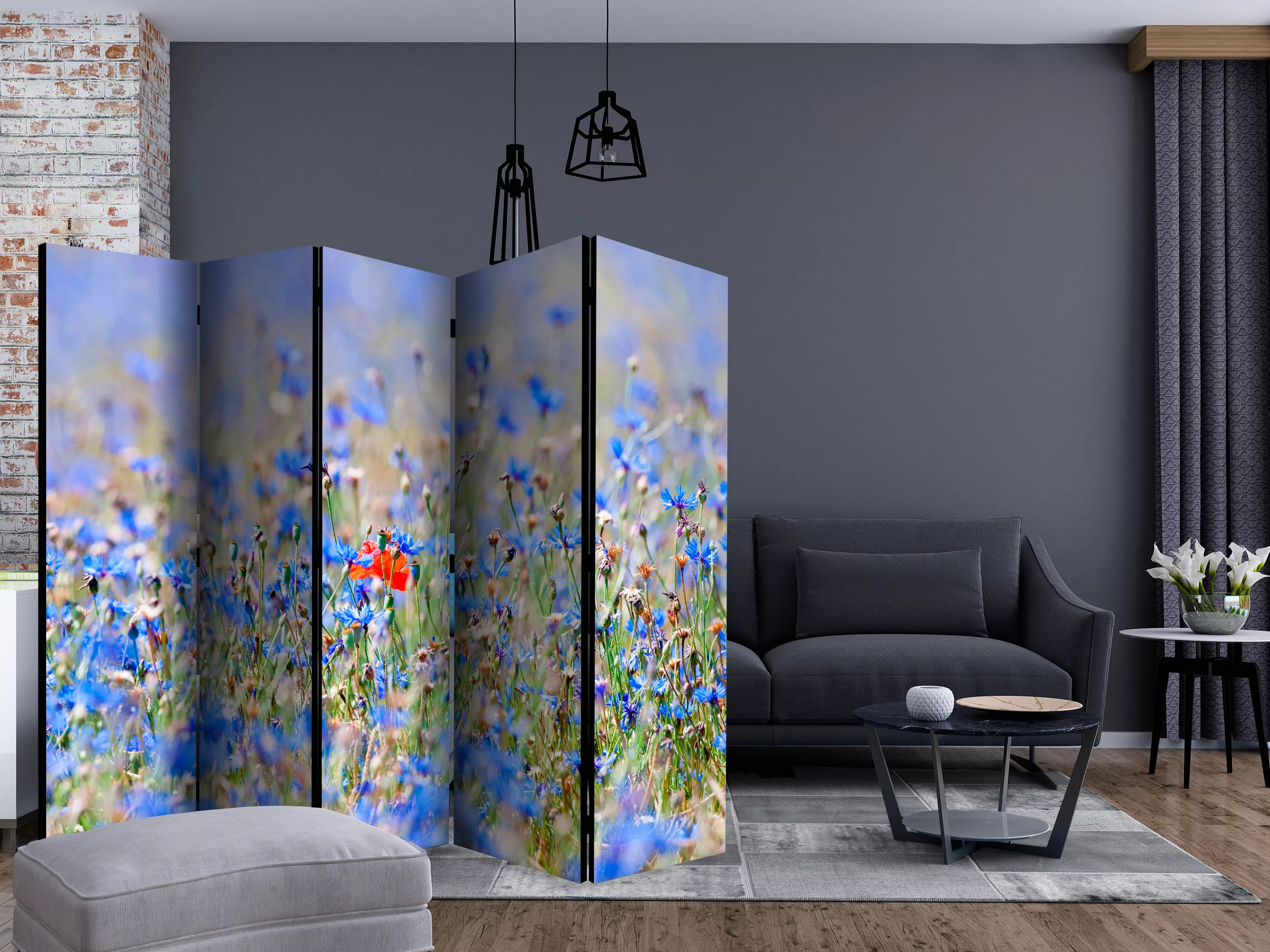 5-teiliges Paravent - A Sky-colored Meadow - Cornflowers Ii [room Dividers] günstig online kaufen