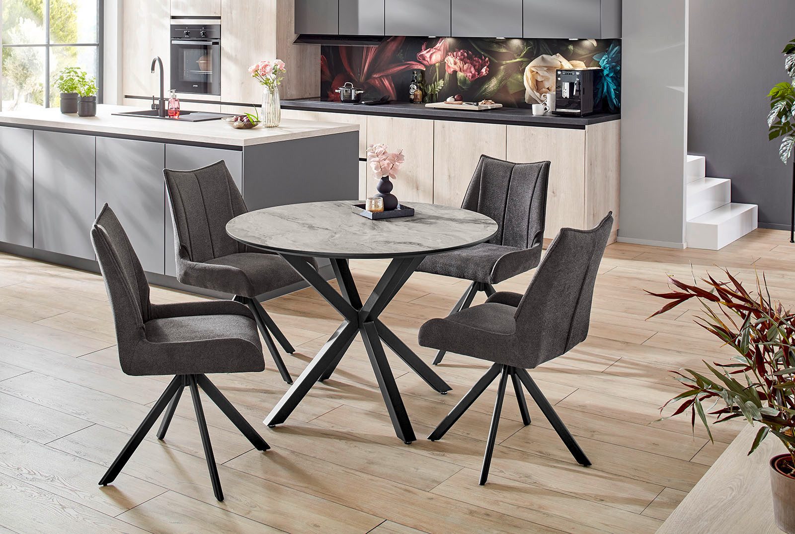 Jockenhöfer Gruppe Esstisch "Ontario", rund, 110cm ø, Marmoroptik., Metallu günstig online kaufen