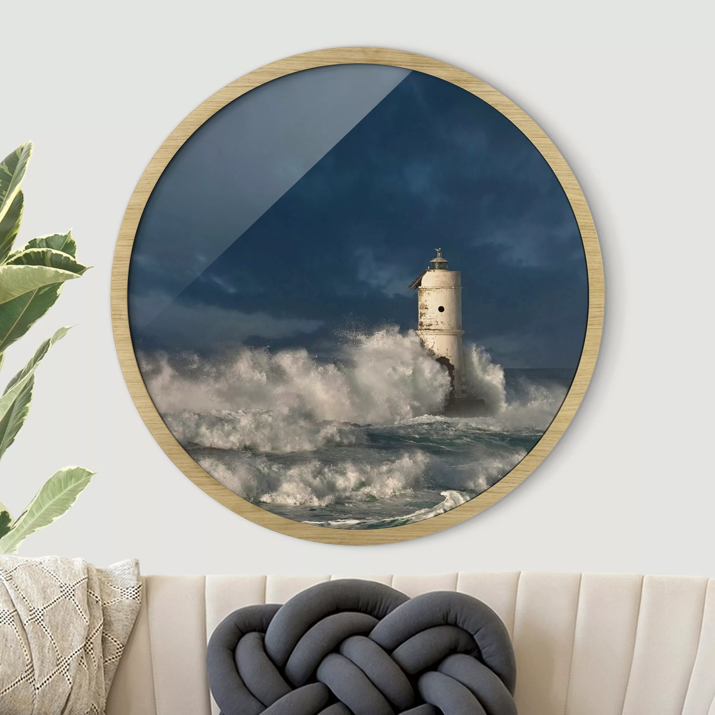 Rundes Gerahmtes Bild Leuchtturm auf Sardinien günstig online kaufen