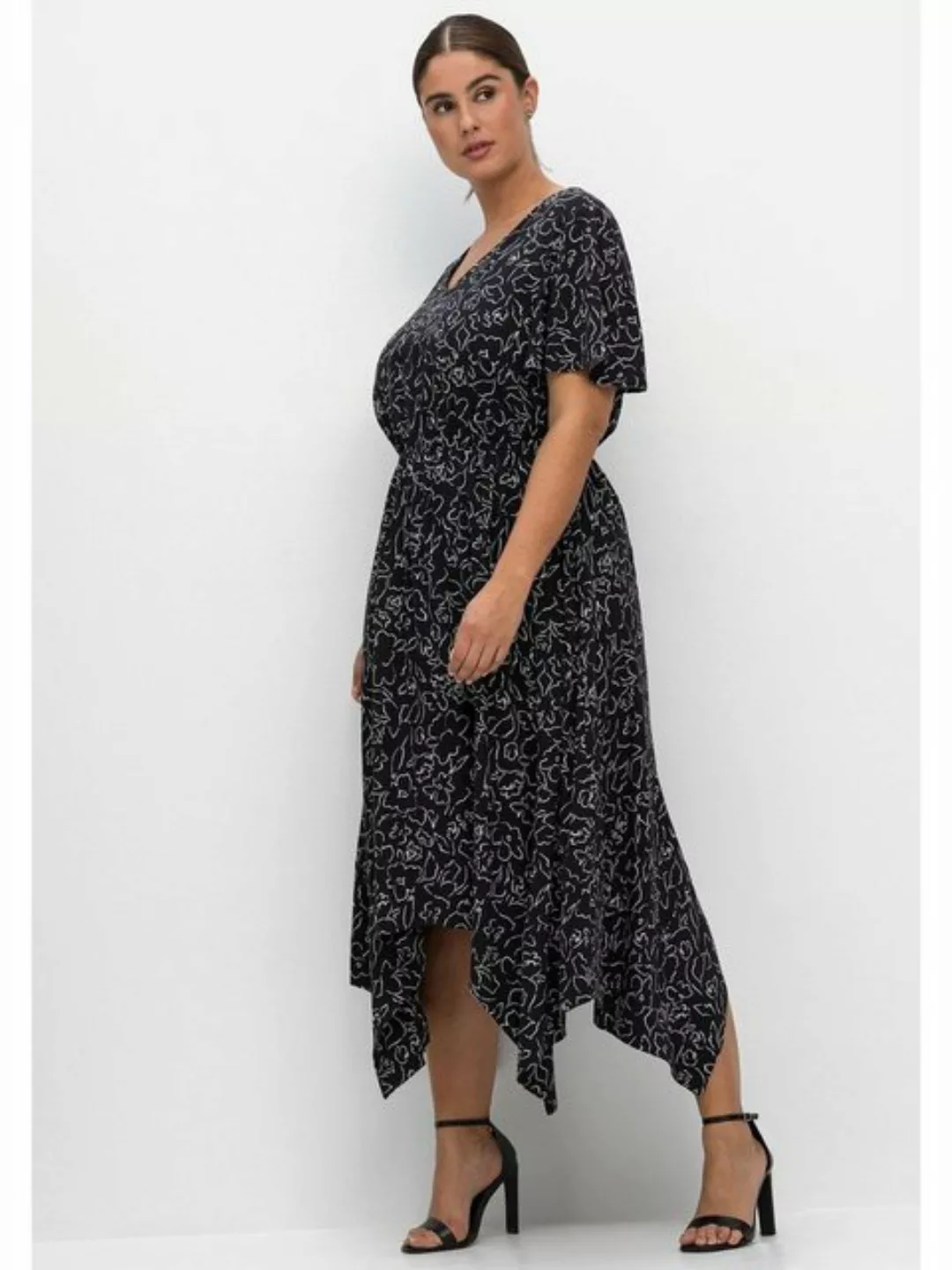 Sheego Sommerkleid Große Größen mit zipfeligem, weit schwingem Rockteil günstig online kaufen