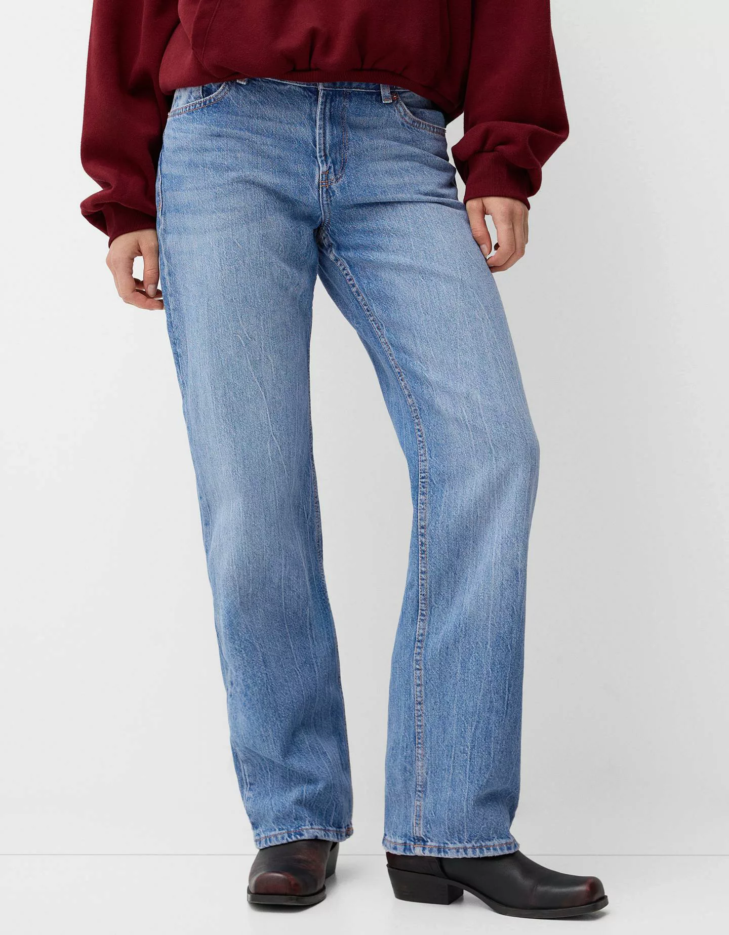 Bershka Straight Fit Jeans Damen 42 Ausgewaschenes Blau günstig online kaufen