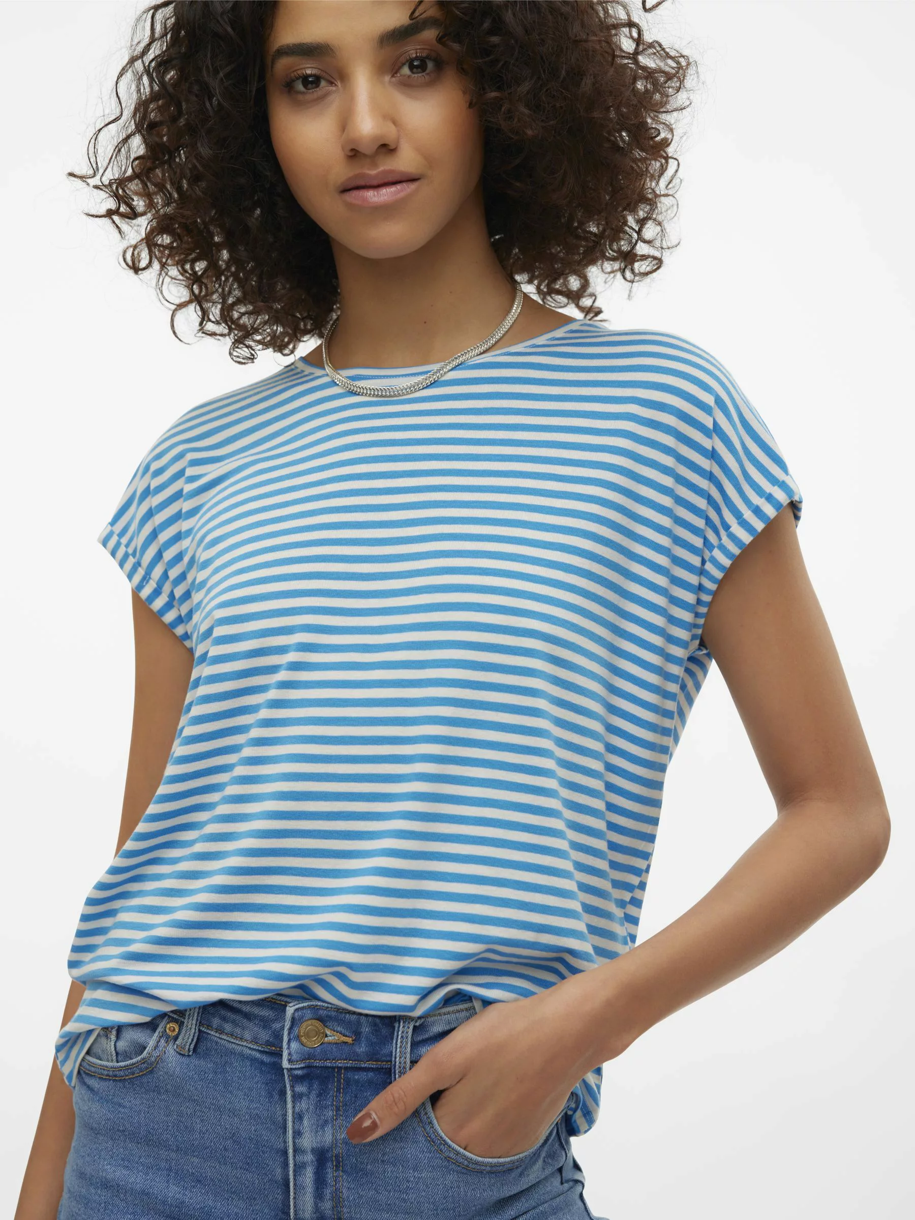 Vero Moda Rundhalsshirt "VMAVA PLAIN SS TOP STRIPE GA JRS NOOS" günstig online kaufen