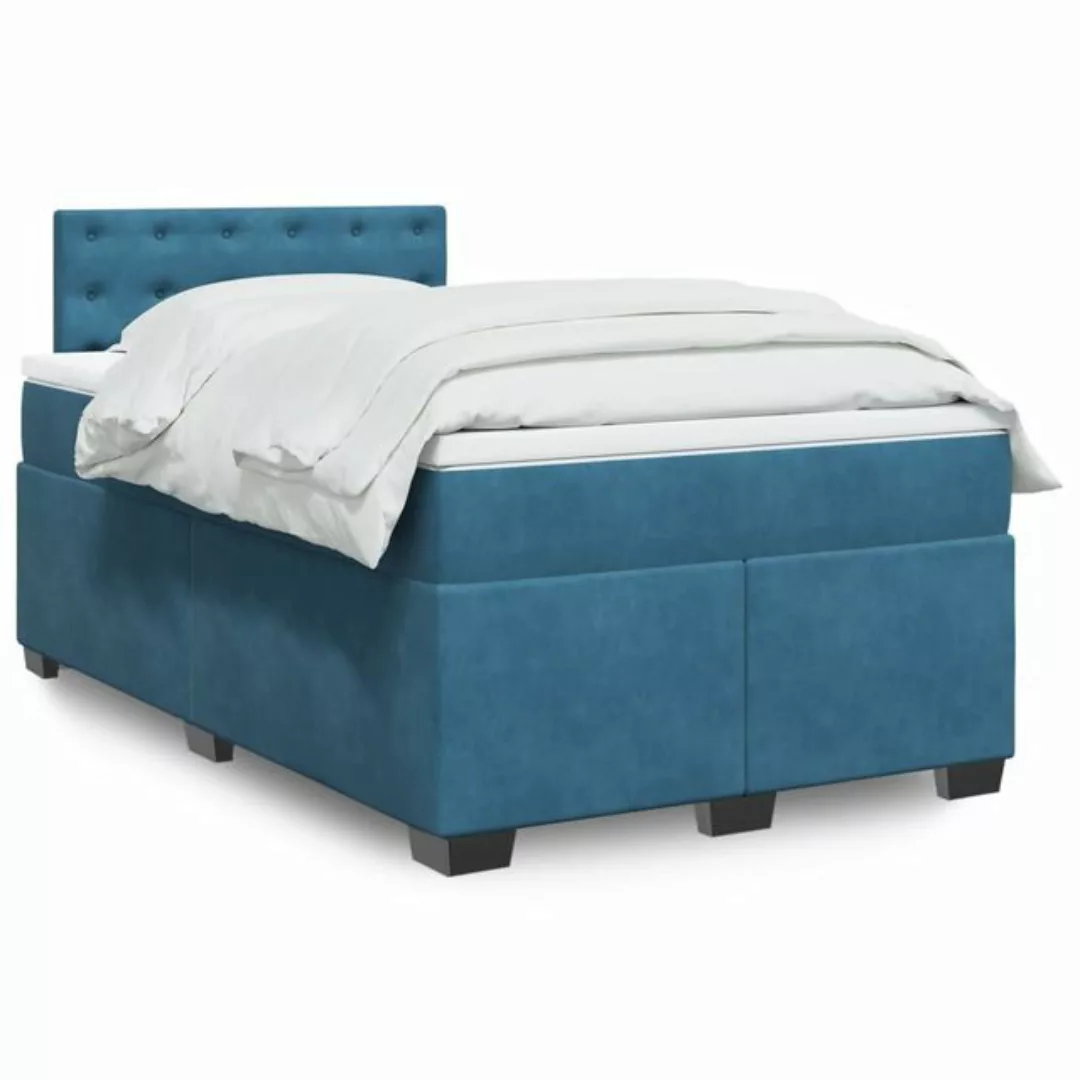 furnicato Bettgestell Boxspringbett mit Matratze Blau 120x200 cm Samt günstig online kaufen