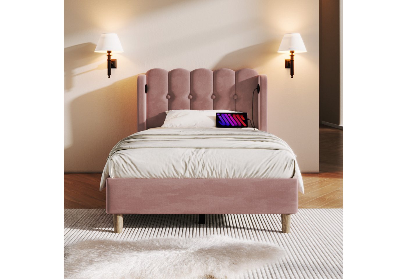 Gotagee Polsterbett Einzelbett Jugendbett 90x200cm Mit USB Typ C Ladefunkti günstig online kaufen