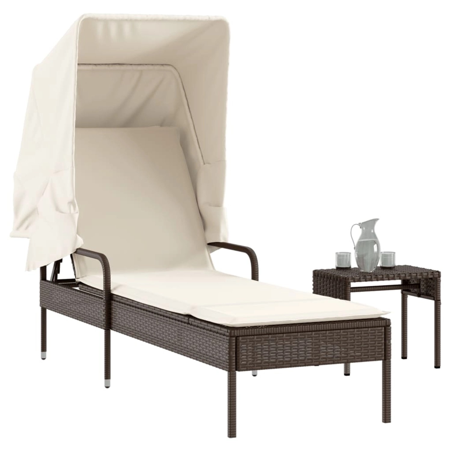 vidaXL Sonnenliege mit Dach und Tisch Braun Poly Rattan günstig online kaufen